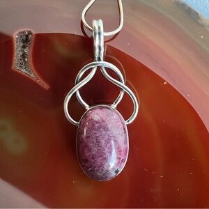 Vintage Art Nouveau Rhodonite Pendant, in Sterling 925 Silver